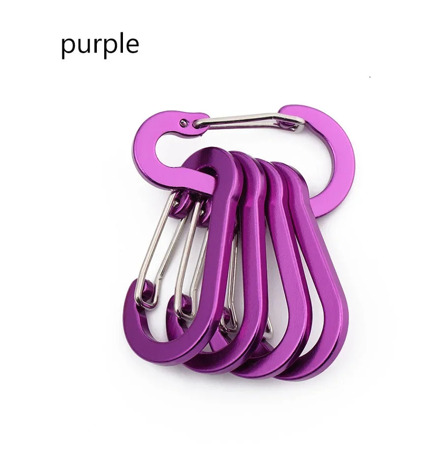 Aluminum Alloy Carabiner, Spring Snap Hook With Safety Lock, Outdoor Gear Clip For Camping Backpack Keychain, 5-Pack