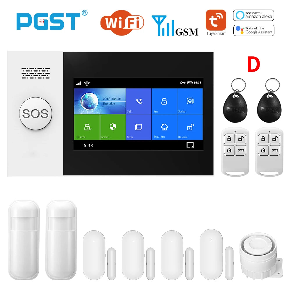 PGST PG-107 Tuya Wireless Home WIFI GSM Home Security With Motion Detector Sensor Burglar Alarm System APP Control Support Alexa