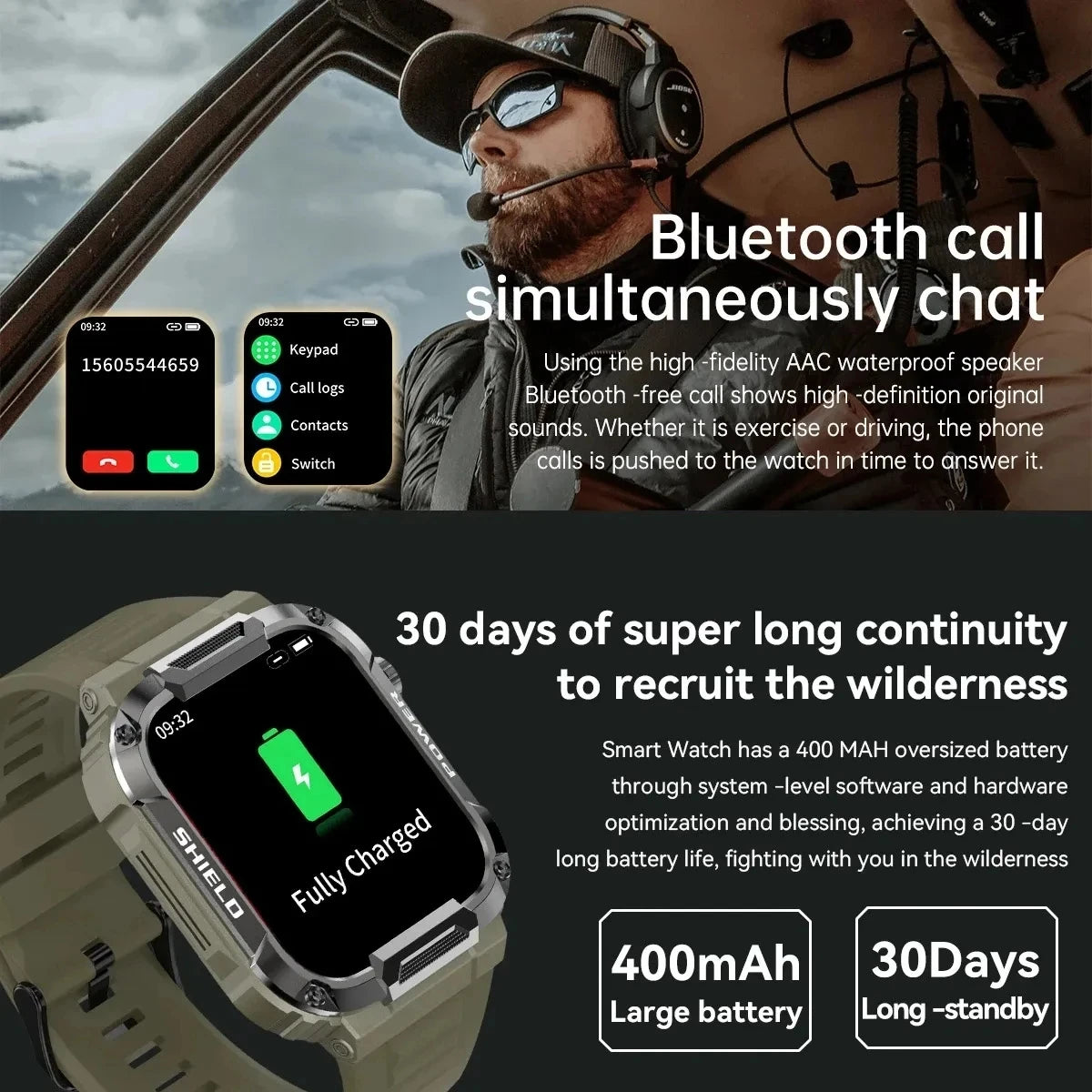 GEJIAN MK66 Smart Watch Men Large Battery Music Playback Fitness Tracker IP68 Waterproof Bluetooth Call Sports Smart Watch