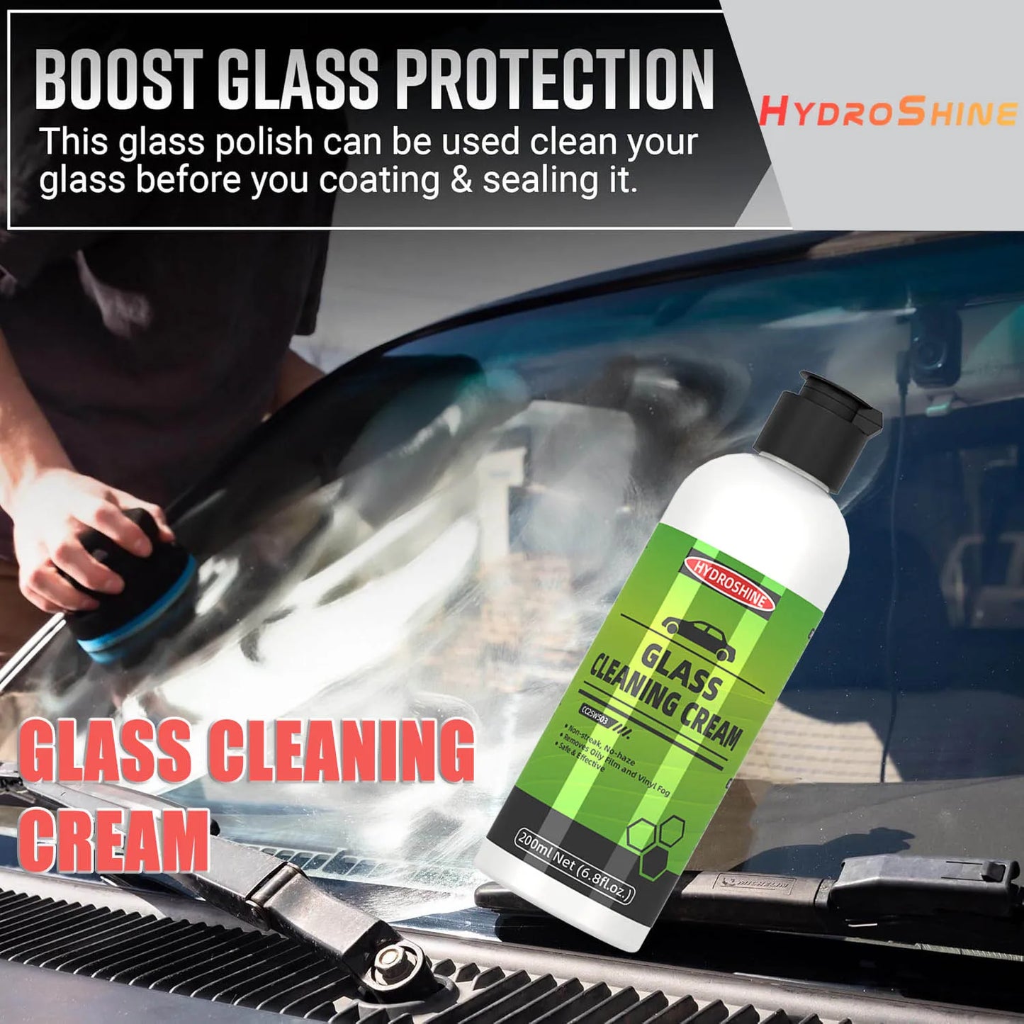 Hydroshine Car Glass Oil Film Remover Cream Windscreen Cleaner Streak-Free Oil Paste Film Emoval Cream Clean Stains Auto Detail