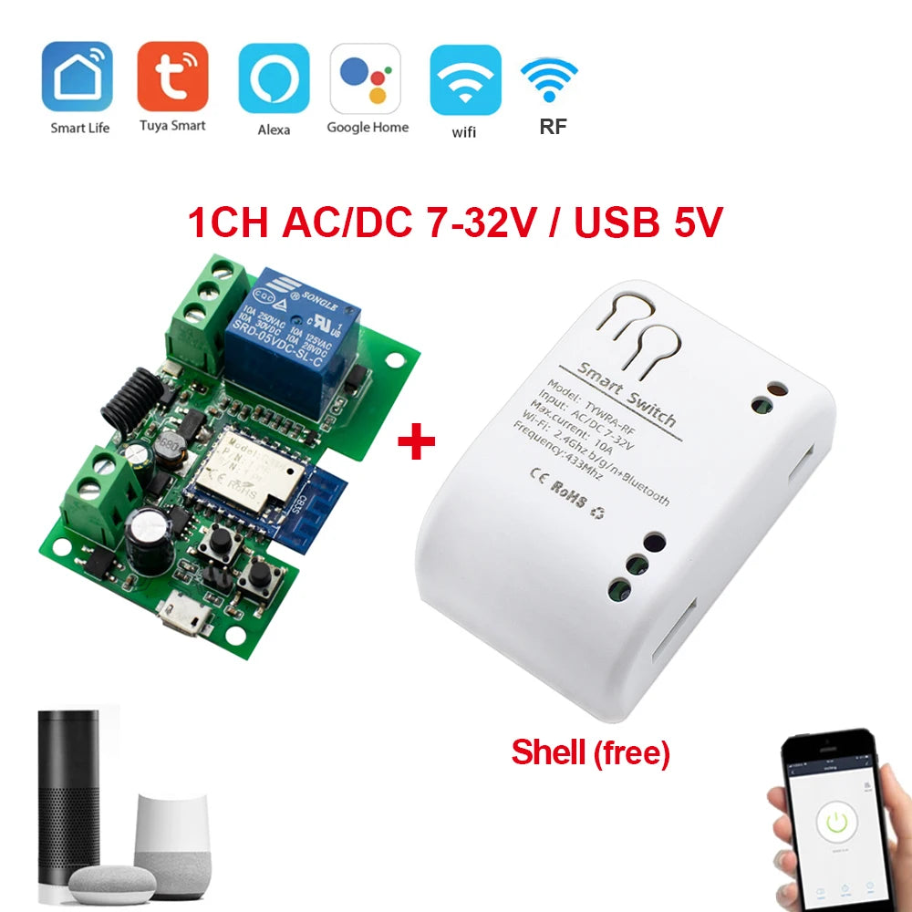 Tuya Smart WIFI Garage Door Opener Switch RF 433 Home Automation Appliance Controller AC DC7-32V Voice Control Alexa Google Home