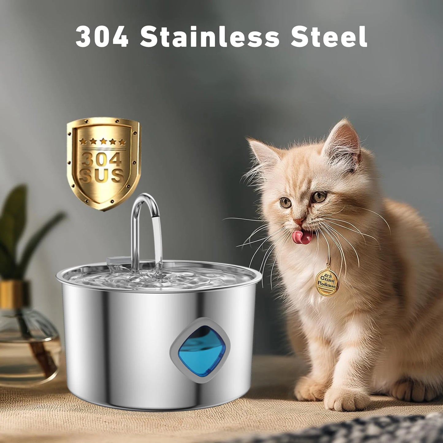 3.2L water fountain for a cat 304 Stainless Steel Automatic Fountains with USB Visible Window for Cats Dog Multiple Pet Supplies
