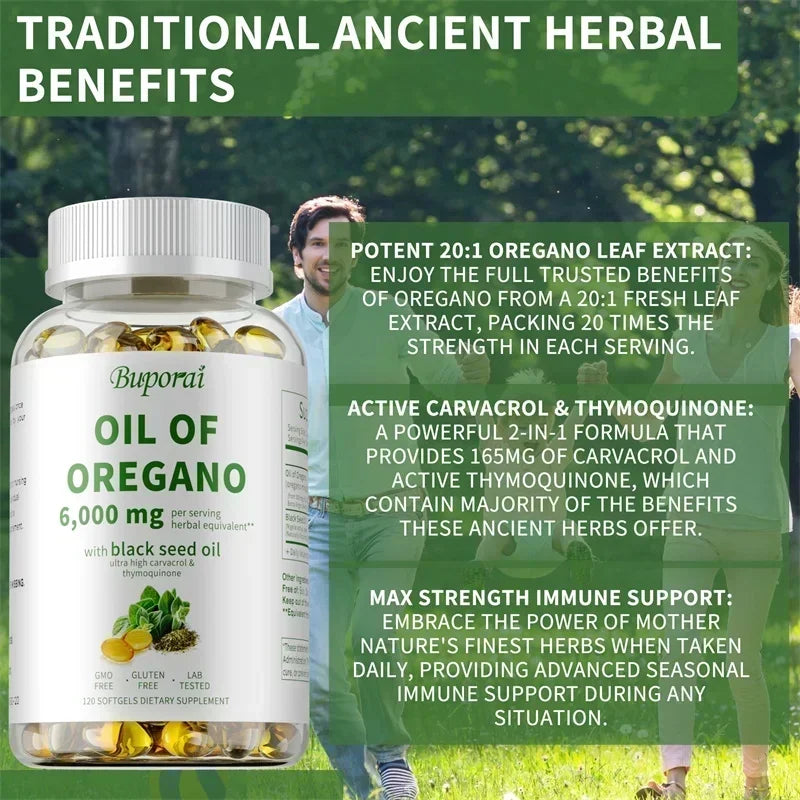 Oil of Oregano Supplements - for Digestion, Detoxification, Heart Health & Intestinal Health, Immune Support