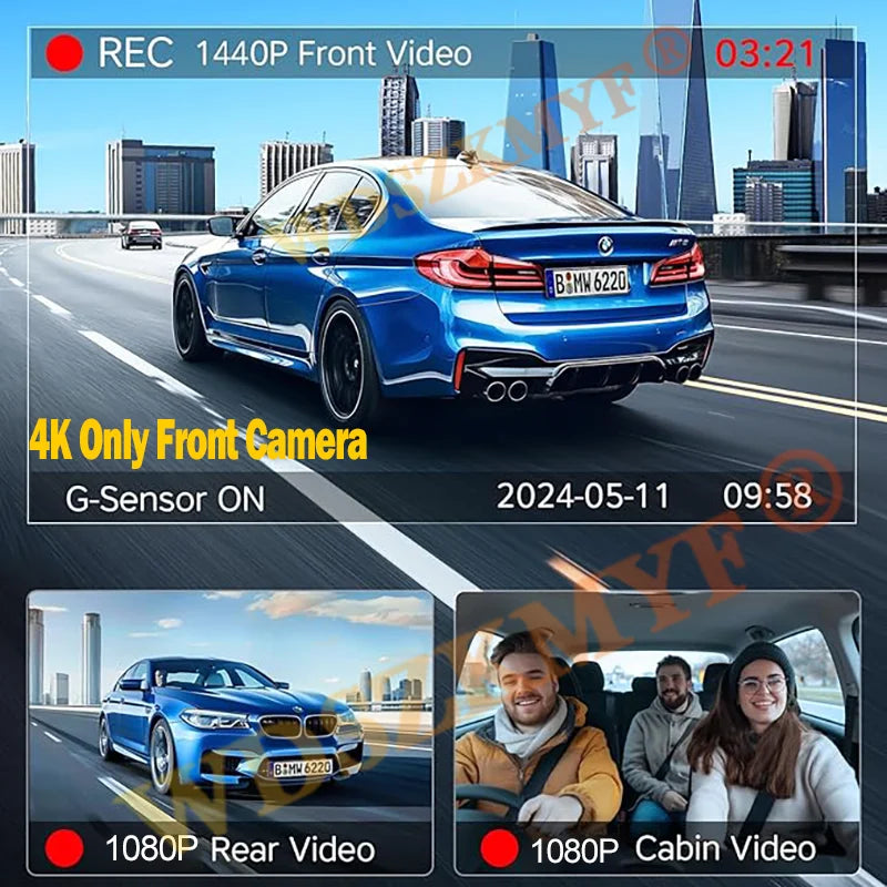 4K Car Dvr 2/3Channels Video Recorder Wifi Front inside Rear View Camera DashCam for Cars Camera 24H Parking Monitor Black Box