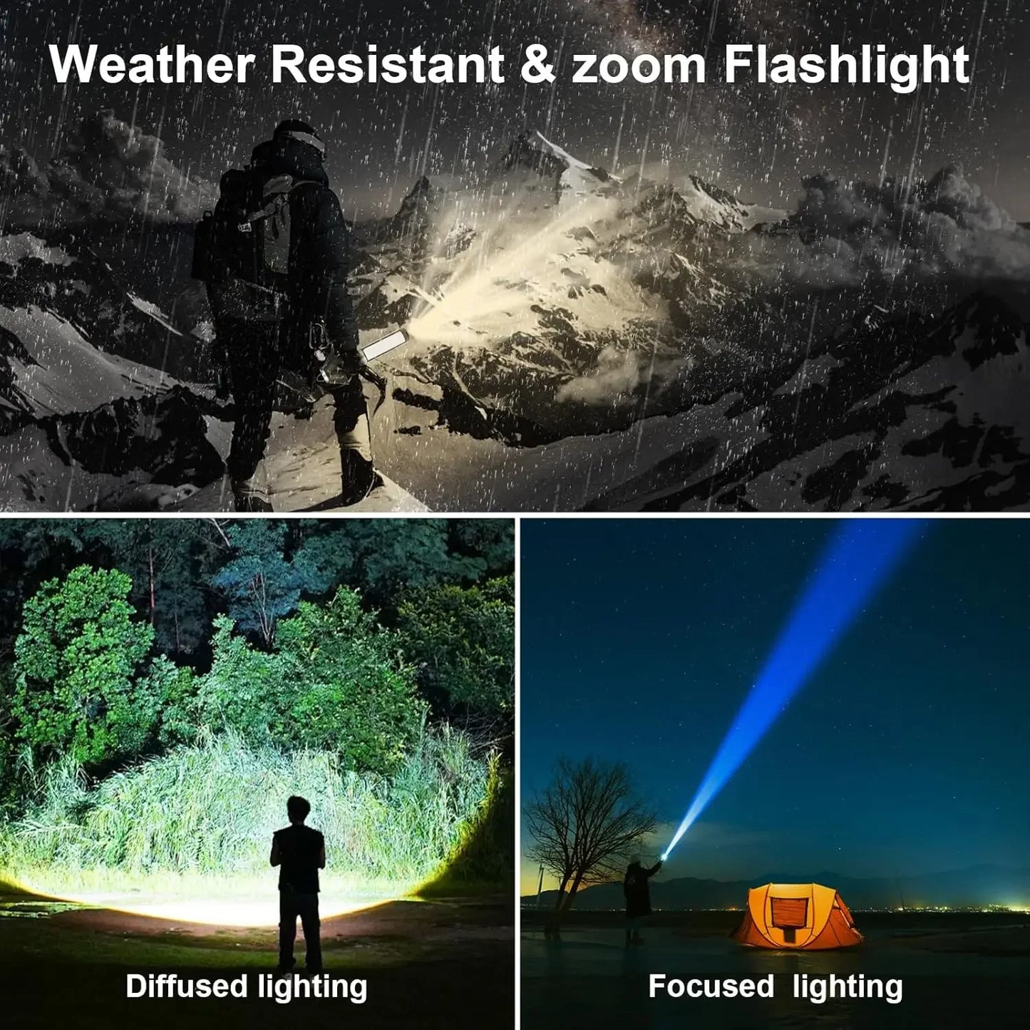 Rechargeable Camping Lamp Zoom Waterproof Tent Light 270° Rotatable Outdoor Light Portable Flashlight For Travel Fishing Work