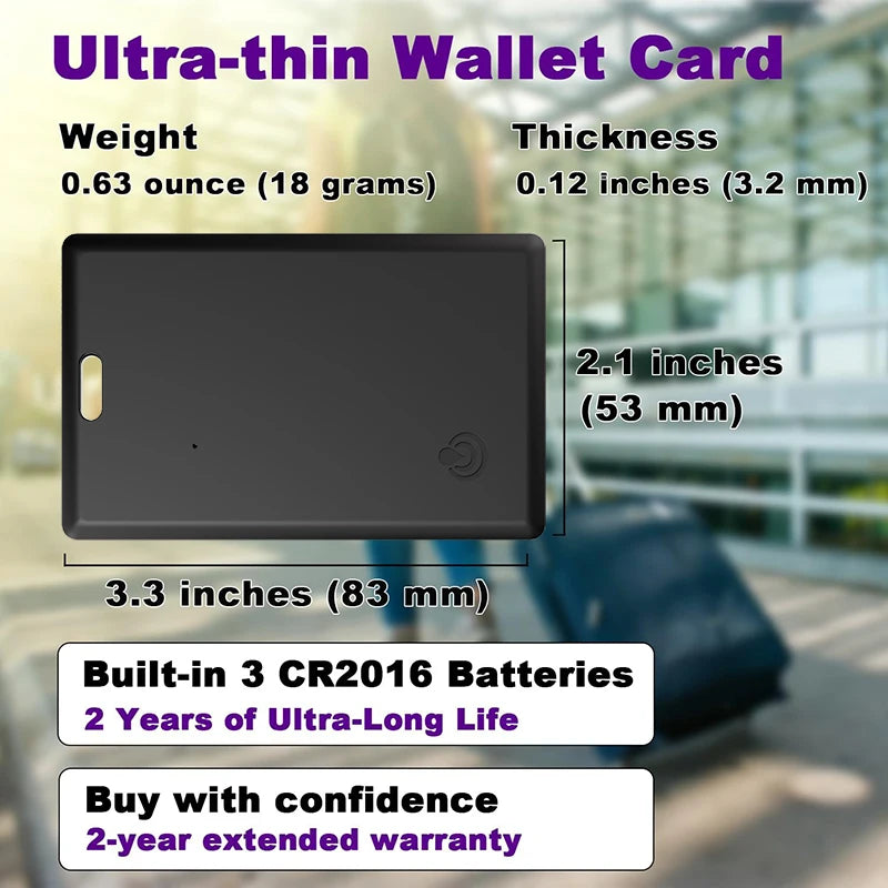 Slim Wallet Tracker Card iPhone Smart Tag Work with Find My (iOS Only) Air-Tag Bluetooth Search GPS Locator Wallet Finder Card