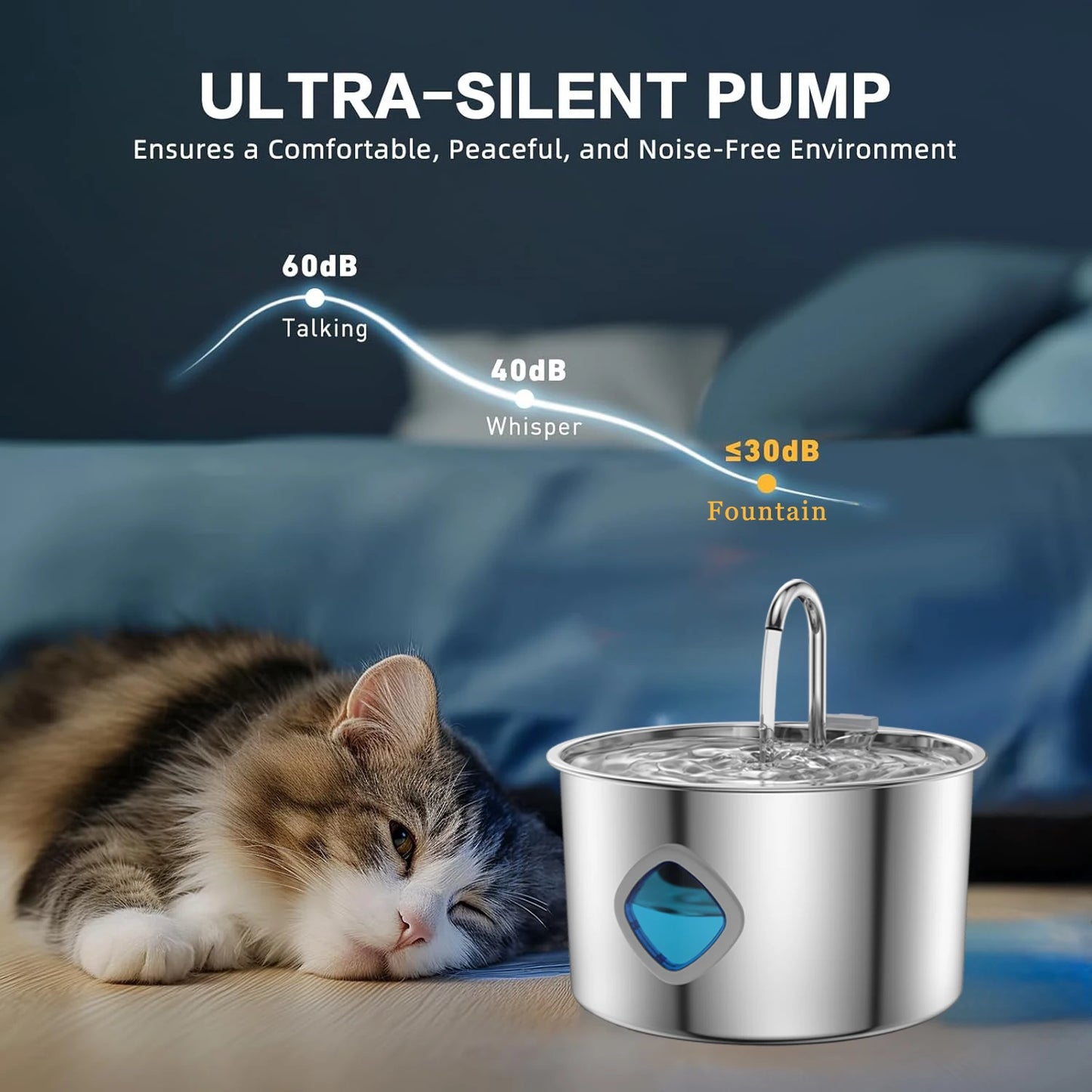3.2L water fountain for a cat 304 Stainless Steel Automatic Fountains with USB Visible Window for Cats Dog Multiple Pet Supplies