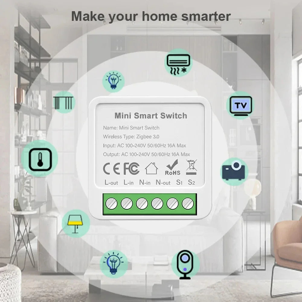 Tuya WiFi/Zigbee3.0 Smart Switch Mini Breaker DIY Module Remote Timer Wireless Light Control Work with Smart Life Alexa Google