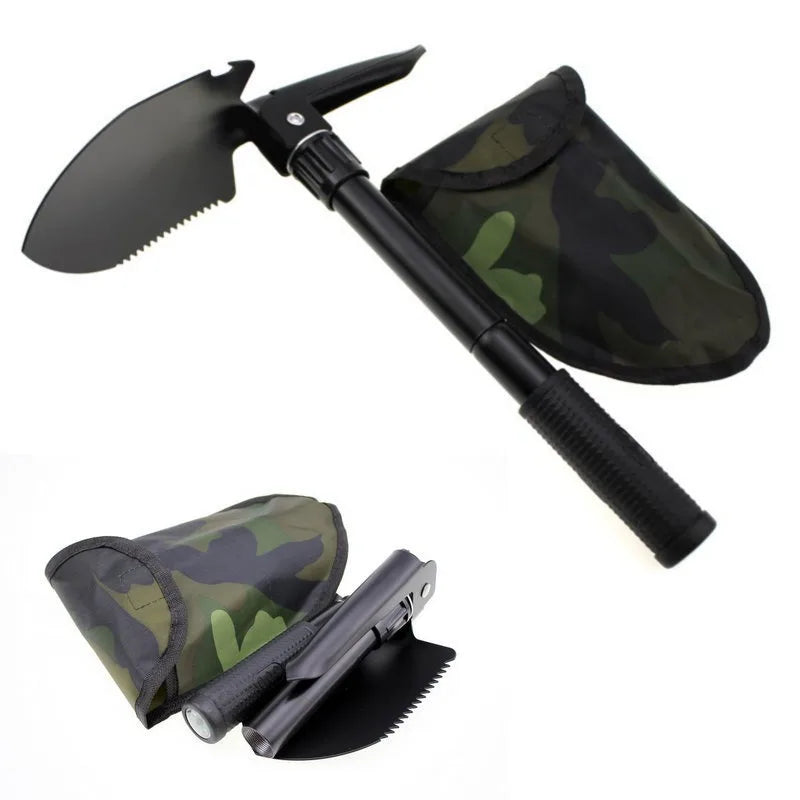 Foldable Portable Truck Mounted Engineer Shovel Camping Tent Outdoor Shovel Self-defense Survival Tool Compass Storage Bag