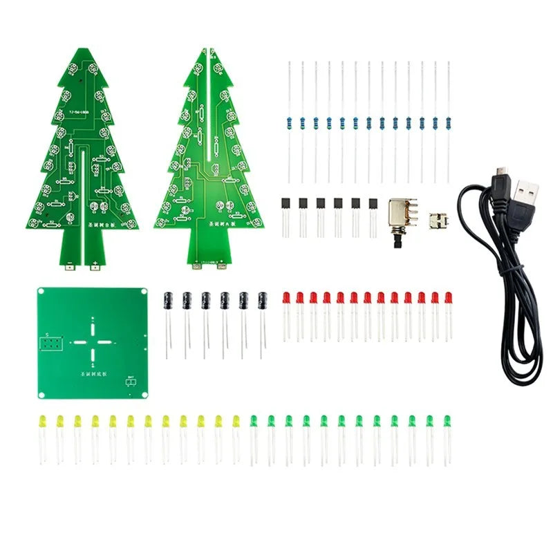 DIY Electronics Kit 3D Christmas Tree Soldering Practice Electronic Science Assembly Kit 3 Color/7 Color Flashing LED PCB