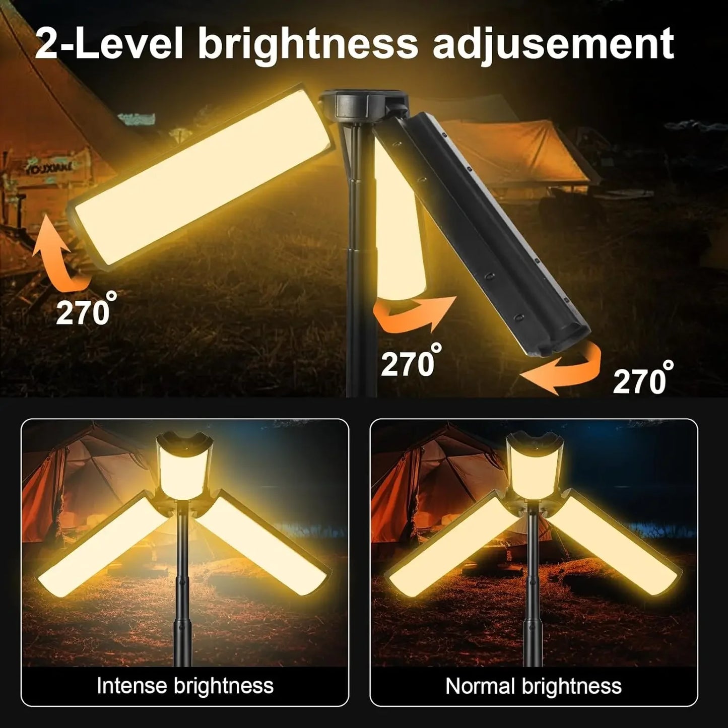 Rechargeable Camping Lamp Zoom Waterproof Tent Light 270° Rotatable Outdoor Light Portable Flashlight For Travel Fishing Work