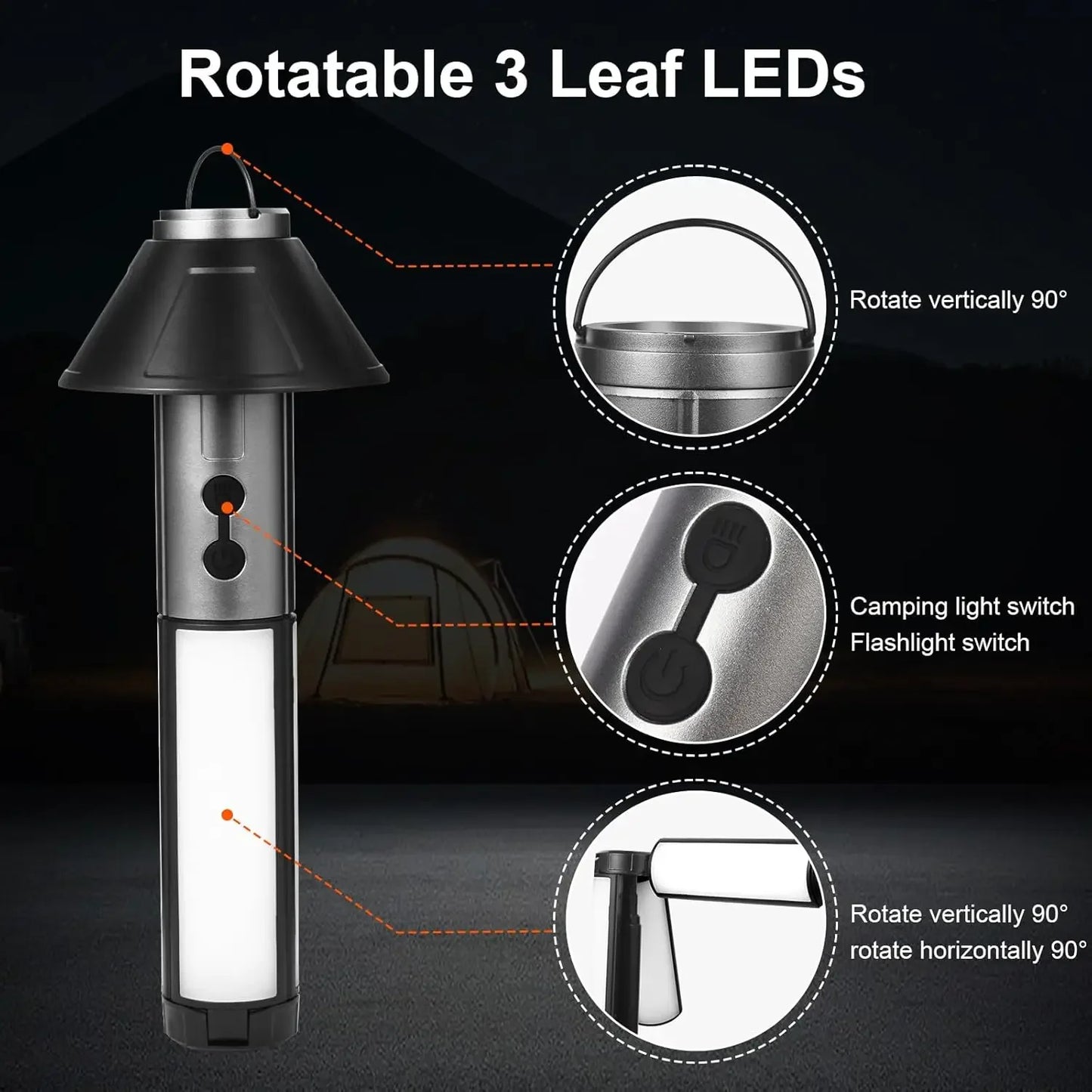 Rechargeable Camping Lamp Zoom Waterproof Tent Light 270° Rotatable Outdoor Light Portable Flashlight For Travel Fishing Work