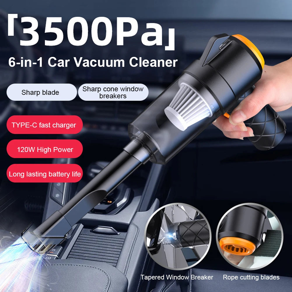 6 In 1 Car Vacuum Cleaner 3500PA Strong Suction Blowing & Suction Vacuum Cleaner Multifunctional for Car Home Keyboard Cleaning