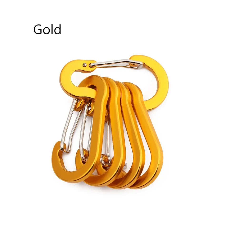 Aluminum Alloy Carabiner, Spring Snap Hook With Safety Lock, Outdoor Gear Clip For Camping Backpack Keychain, 5-Pack