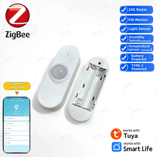 Zigbee Tuya Mmwave Radar Presence Sensor Motion Sensor With Light Detection Optional Temperature & Humidity Support Smart Life