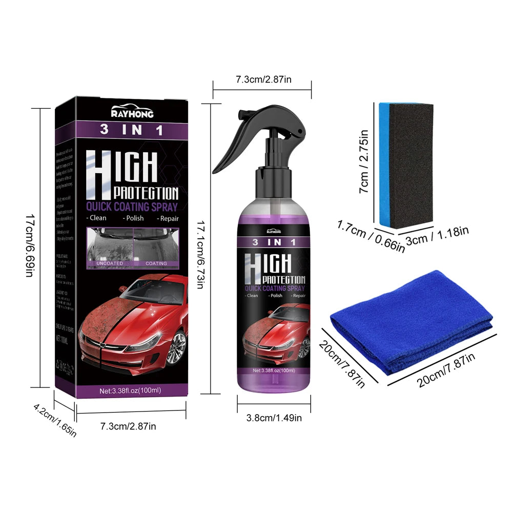 3 IN 1 Car Quick Ceramic Coating Spray 100ml High Protection Car Coating Wax Polishing Spray Auto Body Compound Scratch Repair