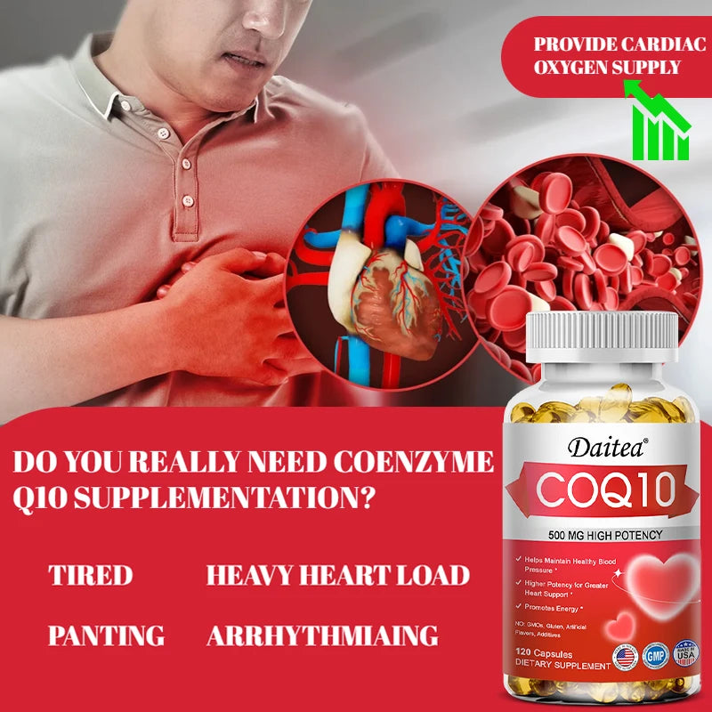 Coenzyme Q10 Capsules,High Concentration Vegetarian, Supports Blood Circulation, Stress Health and Physical Energy, Antioxidant