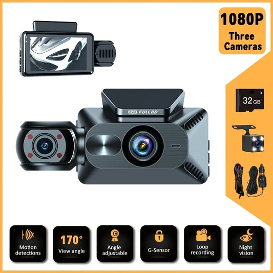 New Model 3 Channel Dash Car Camera 1080P Dash Cam Mini Car DVR 170 ° Wide-angle Recorder Hidden Type HD Camera for Car Dash Cam