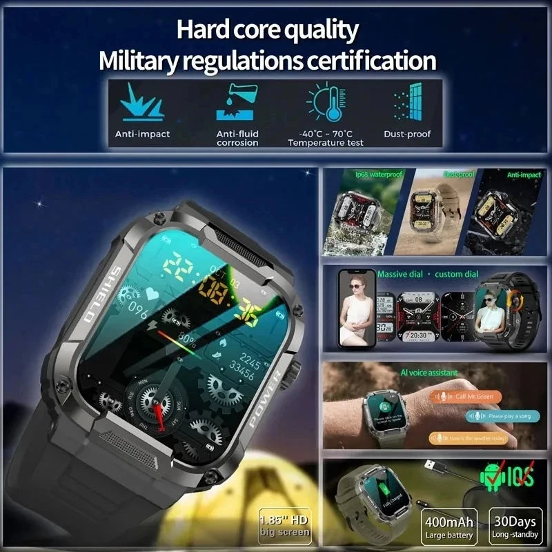 GEJIAN MK66 Smart Watch Men Large Battery Music Playback Fitness Tracker IP68 Waterproof Bluetooth Call Sports Smart Watch