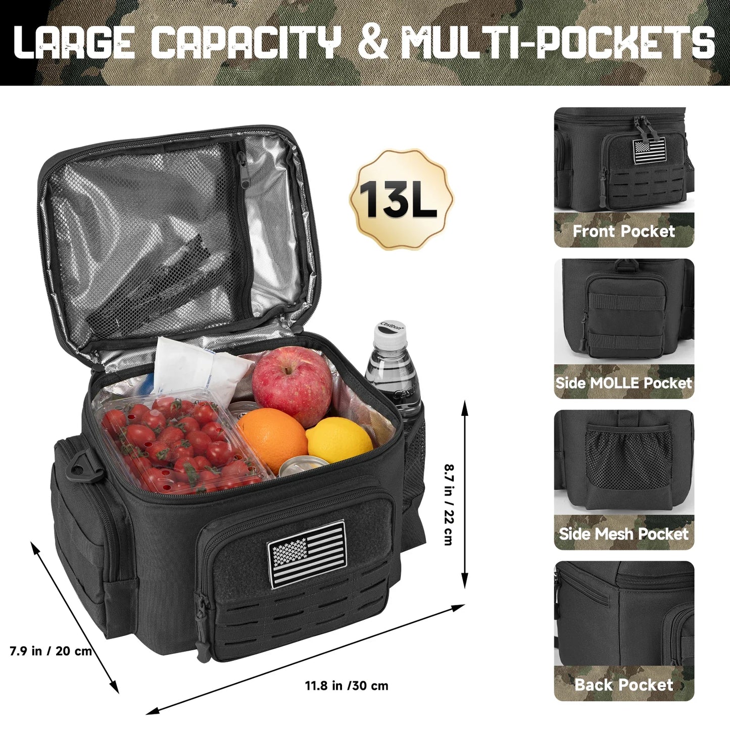Tactical Thermal Cooler Bag Outdoor Heavy Duty Lunch Box Work Leakproof Insulated Durable Lunch Bag for Men Meal Camping Picnic