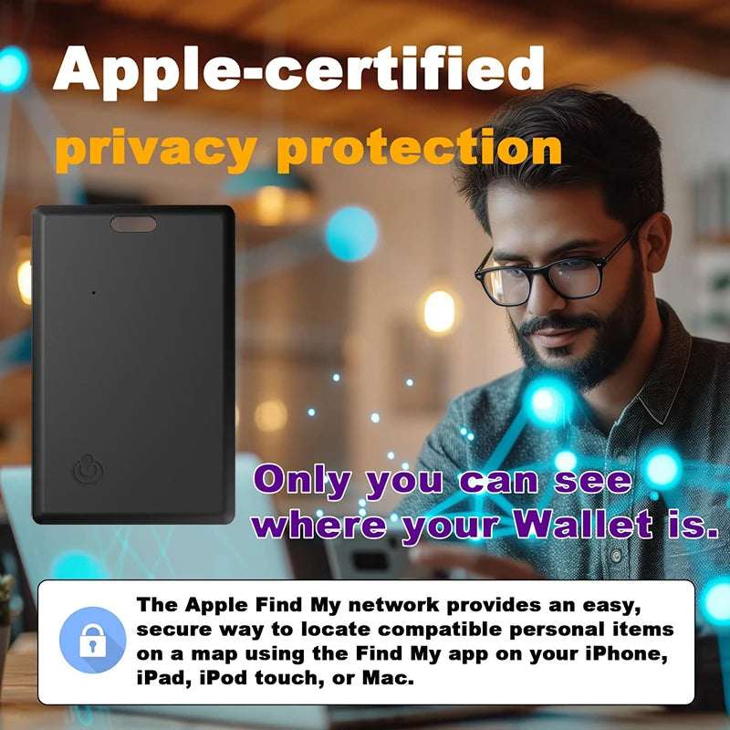 Slim Wallet Tracker Card iPhone Smart Tag Work with Find My (iOS Only) Air-Tag Bluetooth Search GPS Locator Wallet Finder Card