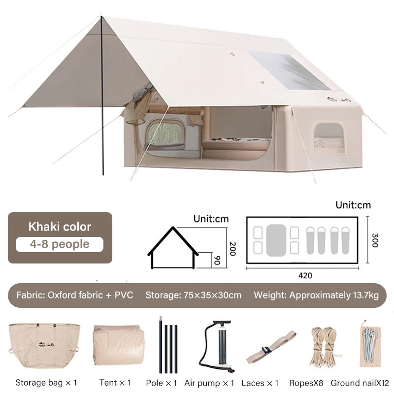 Auto Inflatable Tent with Sunshade, 2025 New 2 in 1 Pop Up Tent for Overnight Camping, Waterproof Lightweight Outdoor Instant Se