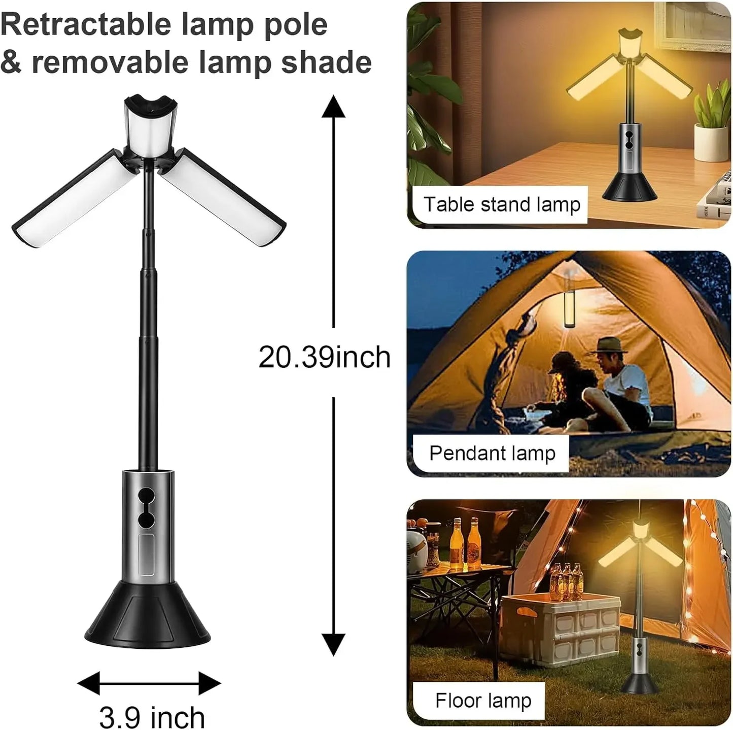 Rechargeable Camping Lamp Zoom Waterproof Tent Light 270° Rotatable Outdoor Light Portable Flashlight For Travel Fishing Work