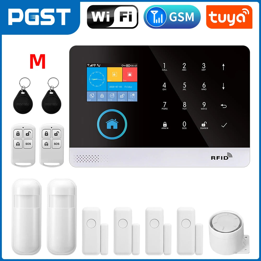 PGST 103 2.4 inch Screen 4G 2G WIFI GSM Home Bulgar Security System for Home 433MHz APP Control RFID Card with PIR Motion