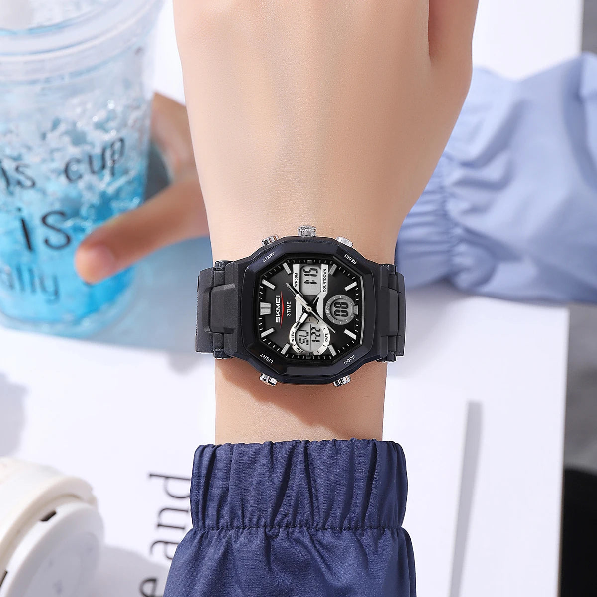 SKMEI Chrono Waterproof Fashion Digital Electronics Watch Sports LED Light Quartz Watches For Men Women 3Time Alarm Wristwatches