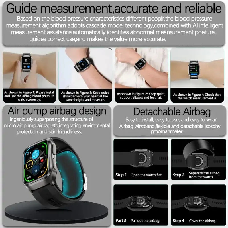 NFC ECG Bood pressure Smart Watch Air pump Accurate Measure Pressure Blood oxygen Sport Fitness Call Health Air bag Smart Watch