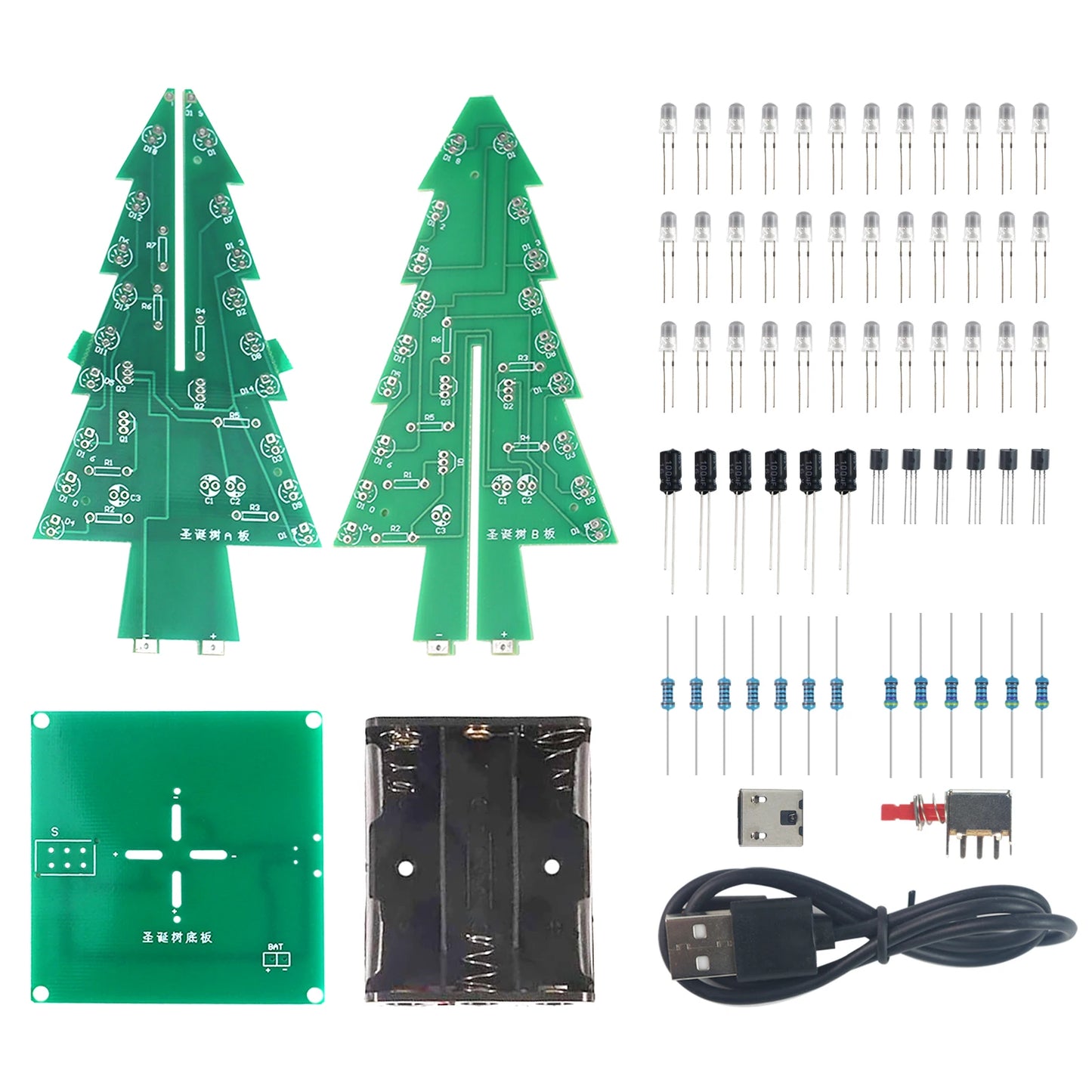 DIY Electronics Kit 3D Christmas Tree Soldering Practice Electronic Science Assembly Kit 3 Color/7 Color Flashing LED PCB