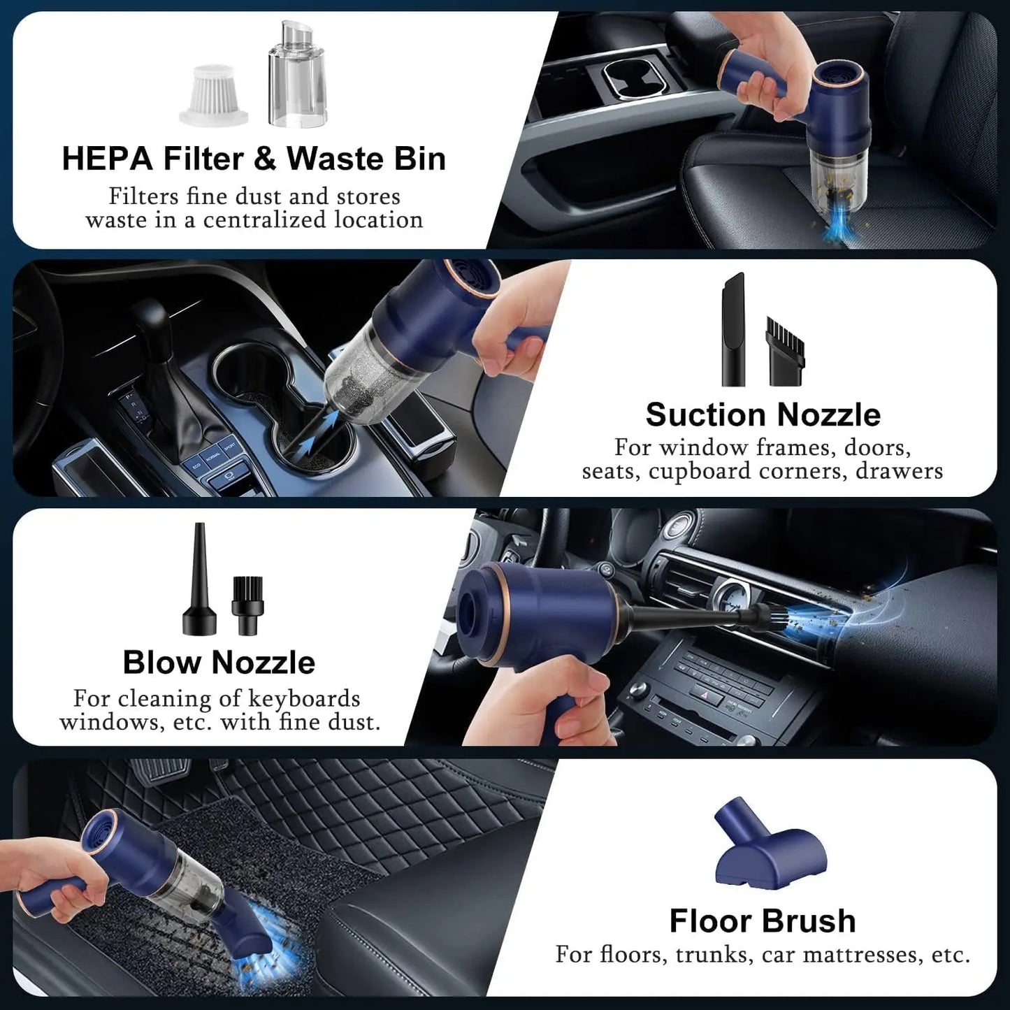 Handheld Car Vacuum Cleaner 9000Pa Vacuum Cleaner and Air Duster 120W High Power Hand Held Vacuum with LED Light