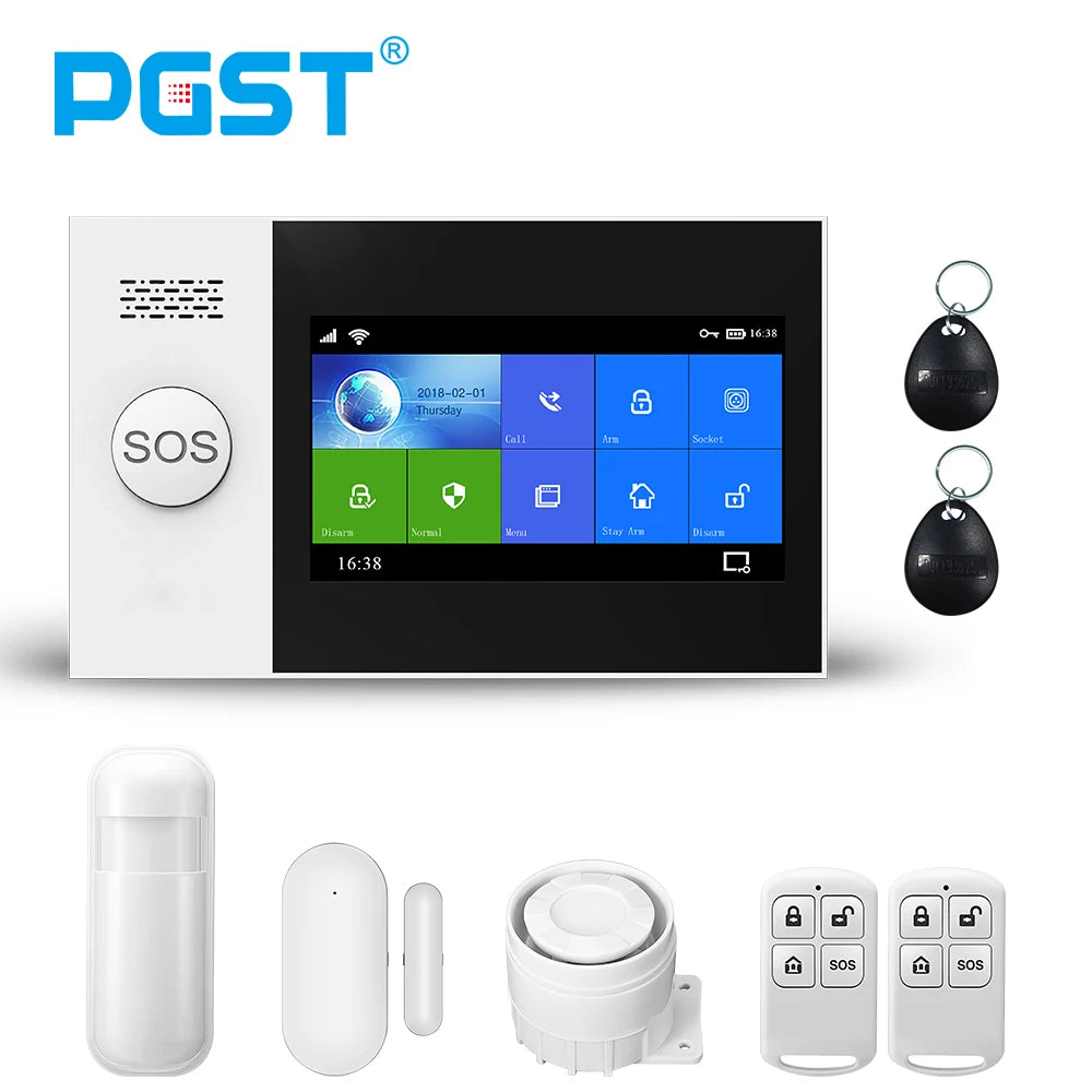 PGST PG-107 Tuya Wireless Home WIFI GSM Home Security With Motion Detector Sensor Burglar Alarm System APP Control Support Alexa