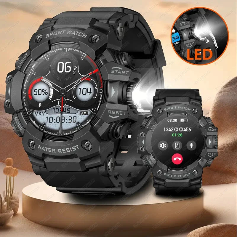 Rugged Sports Smart Watch Men Bluetooth Call Colorful Waterproof Military Compass Smartwatches with Flashlight For Android iOS