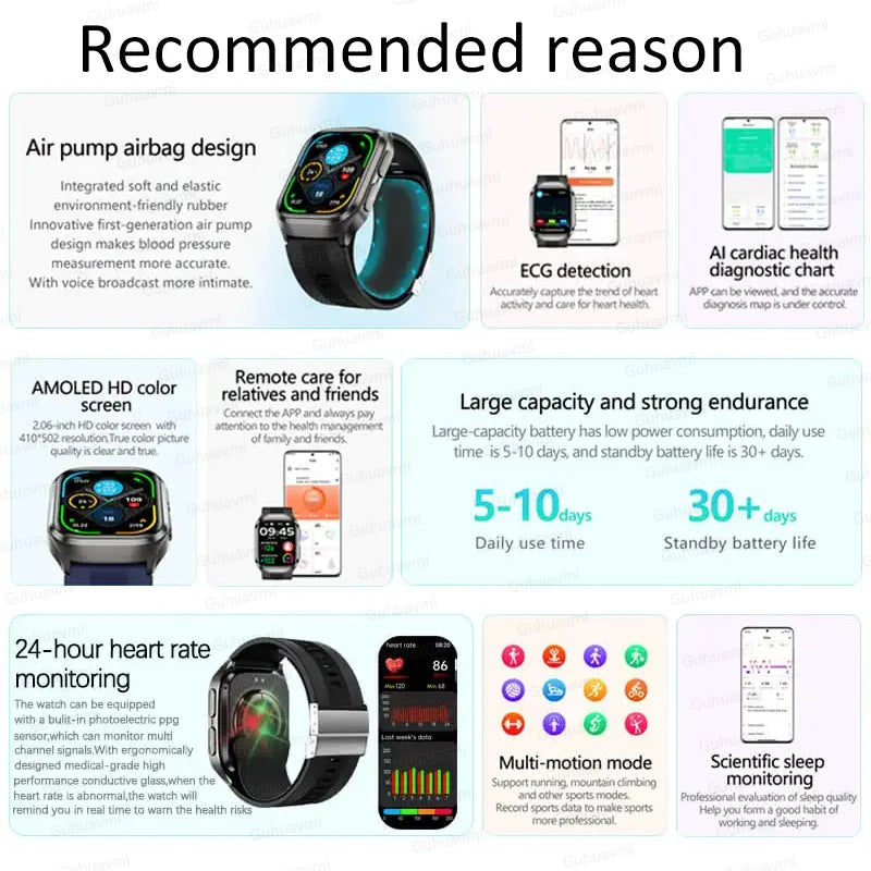 NFC ECG Bood pressure Smart Watch Air pump Accurate Measure Pressure Blood oxygen Sport Fitness Call Health Air bag Smart Watch