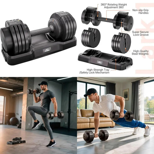 FLYBIRD 110LB/55LB Adjustable Dumbbells for Home Gym, Quick-Change Weight System with Non-Slip Grip