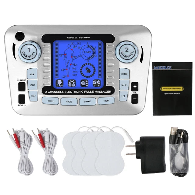 12 Modes Digital Electric Pulse Massager Tens EMS Muscle Stimulator Therapy Machine Body Massage Pain Relief Tool Health Care