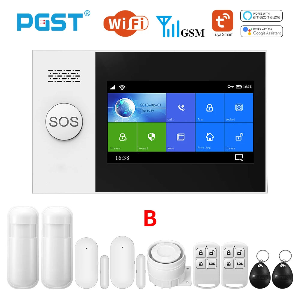 PGST PG-107 Tuya Wireless Home WIFI GSM Home Security With Motion Detector Sensor Burglar Alarm System APP Control Support Alexa