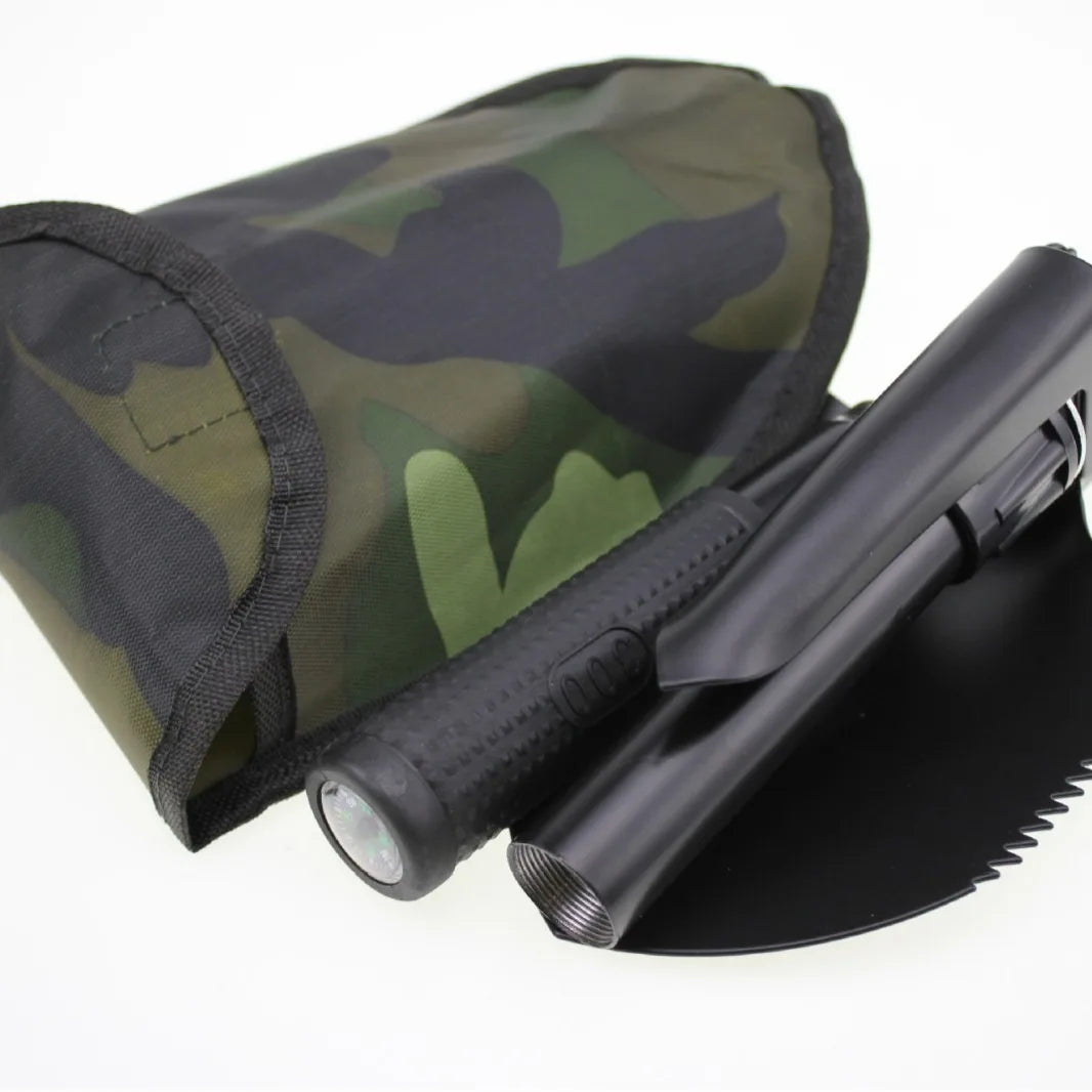 Foldable Portable Truck Mounted Engineer Shovel Camping Tent Outdoor Shovel Self-defense Survival Tool Compass Storage Bag
